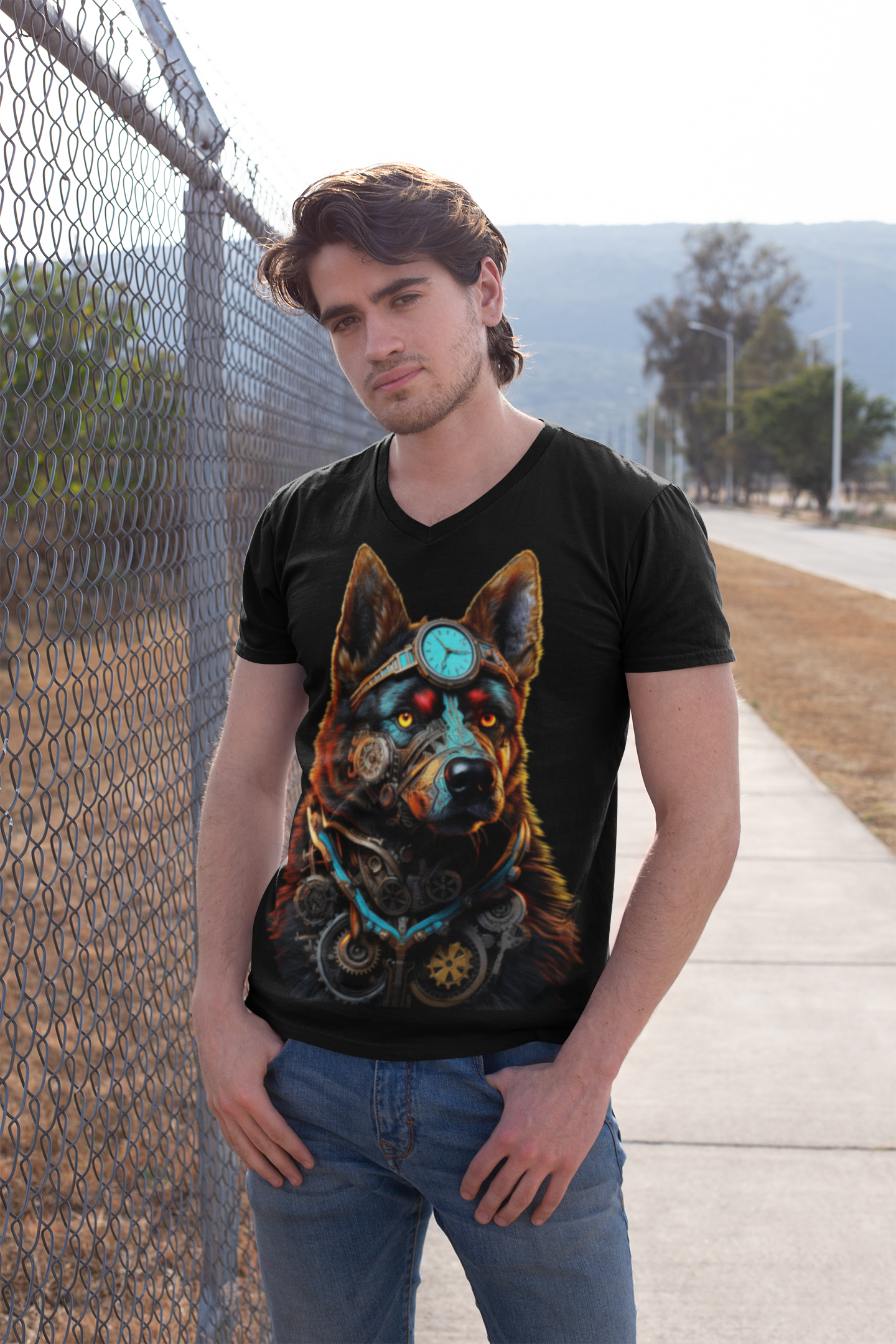 steampunk german shepherd shirt model