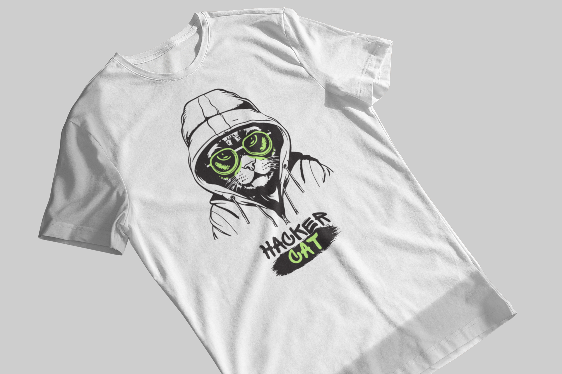 white hacker cat t-shirt